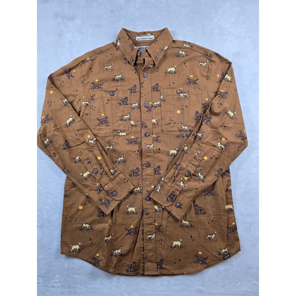 Duluth Trading Flannel Shirt Mens Medium Brown Cotton Dog Hunting Free Swingin